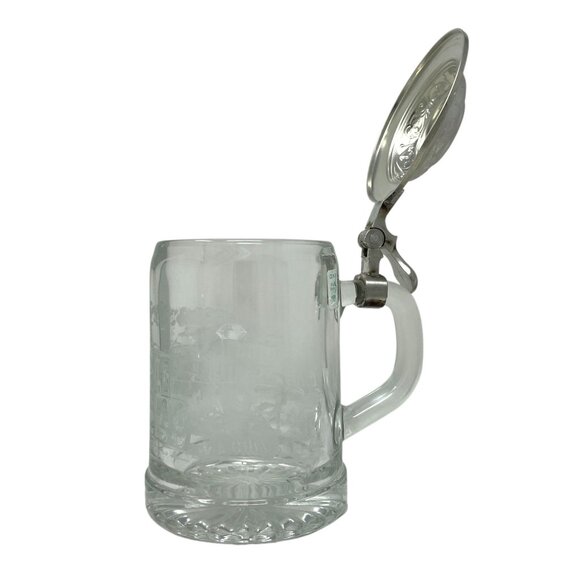 Vintage ALWE West Germany Glass Beer Stein Mug Pewter Lid Frosted Train Scene - Picture 4 of 16